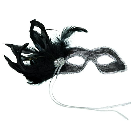 Black Fancy Masquerade Mask With Feathers