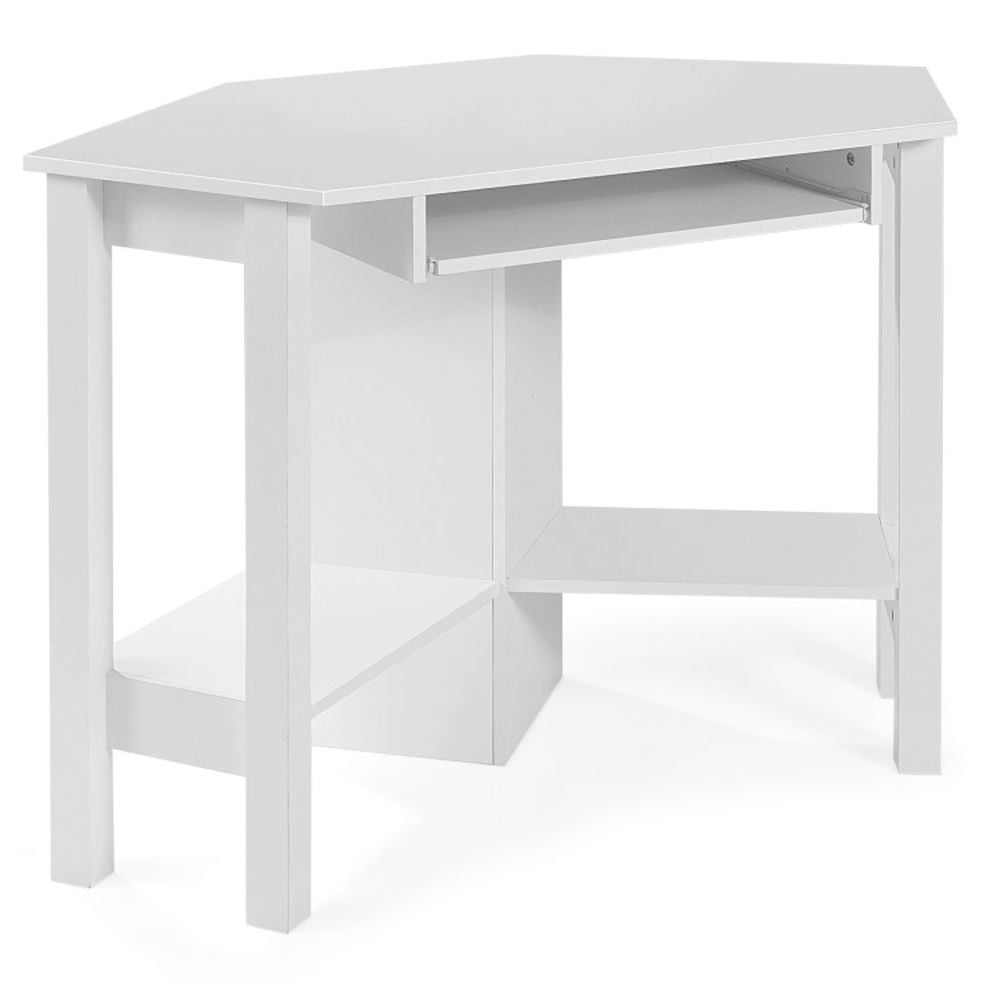 Demi Bonn Wooden Computer Corner Desk with Drawer for Home Office Sturdy Writing Workstation, White