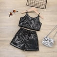 thumbnail image 2 of Mercatoo Toddler Baby Girl Faux Leather Outfits Strap Crop Tops+ Leather Shorts Set Little Girls Fashion Christmas Dress Baby, 2 of 8