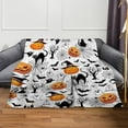 thumbnail image 5 of Throw Blanket Halloween Pumpkin, Soft and Lightweight Flannel Blankets, Warm Cozy All Seasons Fleece Blankets for Sofa Bed 100*150 (Spider Webs Black Bats, 5 of 7