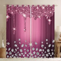 Feelyou Chic Bling Diamond Black Out Curtains, Princess Pink Sequin Print Curtains Pack of 2 (42x63 Each), Modern Fashion Bedroom Curtains, Blackout Curtains Home Decor