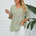 thumbnail image 4 of Timegard Oversized Tops for Women V-Neck Ruffle Half Sleeve Ruched Lightweight Summer Casual Loose Tops, 4 of 7