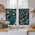 thumbnail image 2 of Teal Orange Abstract Art Tier Curtains, Geometric Modern Art Light Filtering Kitchen Curtains, 2Pcs Rod Pocket Half Window Treatments Panels for Sink Cafe Cabinet Basement 27.5x45 Inches, 2 of 9