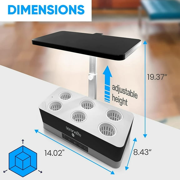 Hydroponic Herb Garden - 6 Pod Indoor Kit, Full- Grow Light, Adjustable Height, Smart Plant System, Black