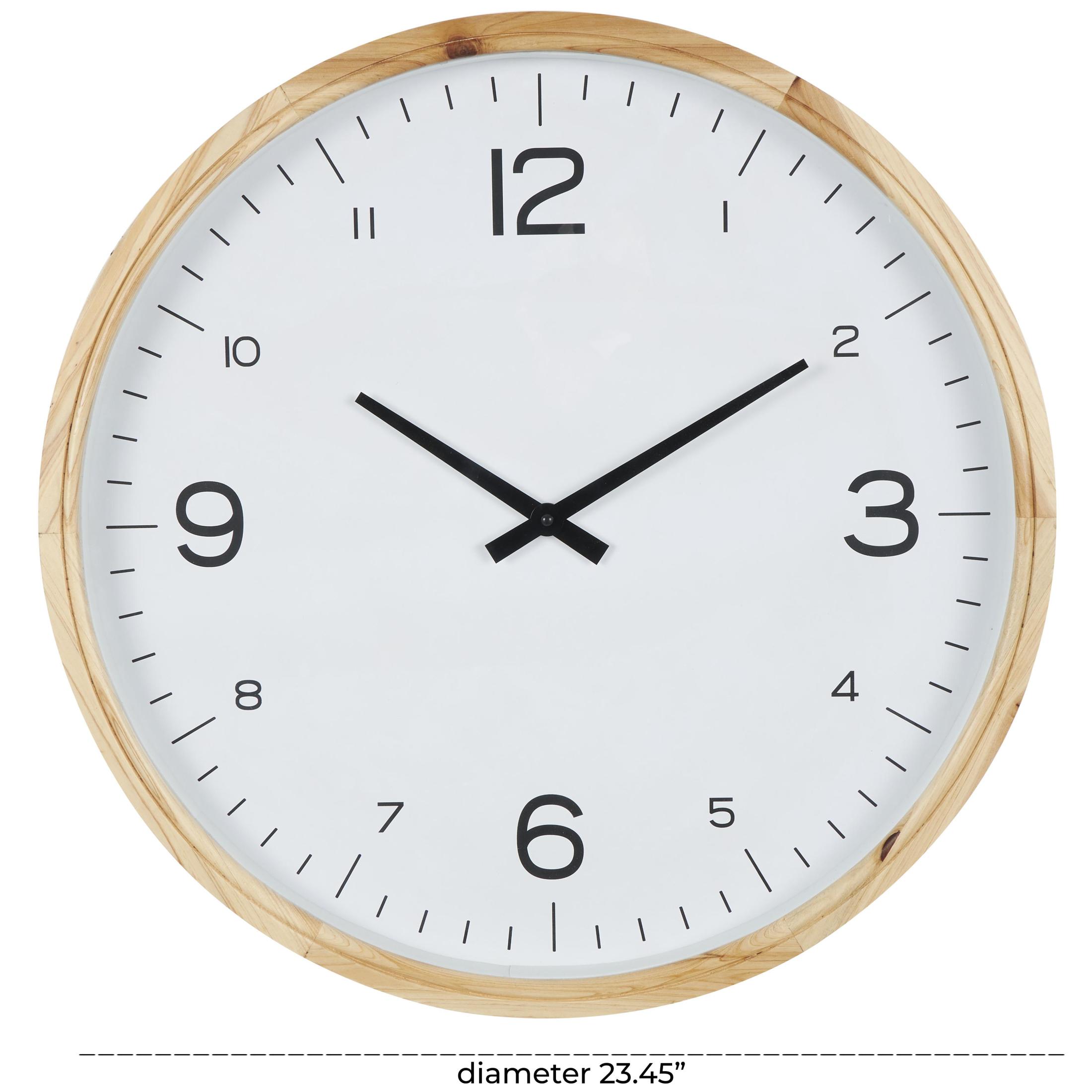 DecMode 23" Light Brown Wood Wall Clock with White Backing