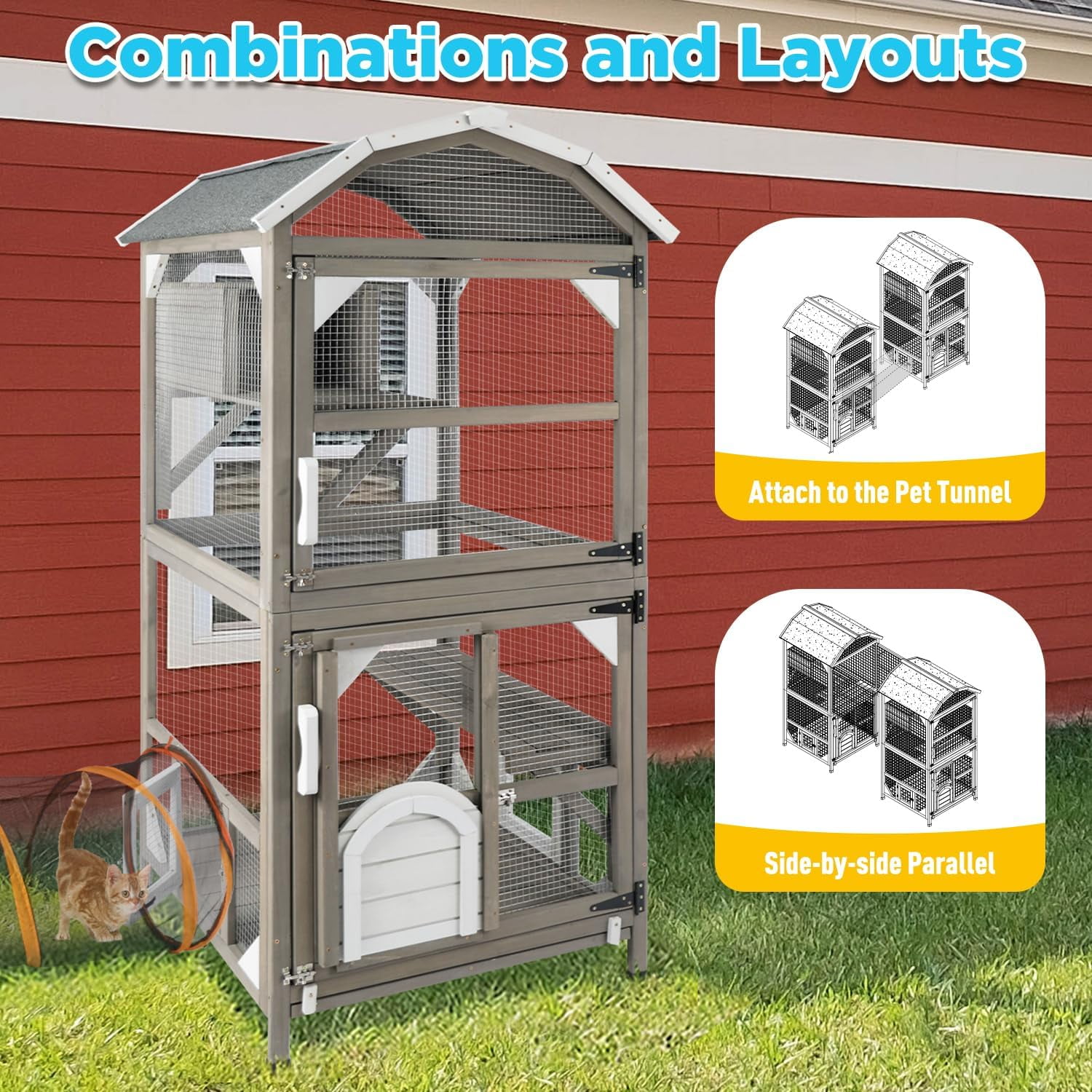 PETSCOSSET Cat House Outdoor Cat Enclosure Catio with Platforms