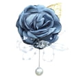thumbnail image 3 of Ramillete de flores para dama de honor, flor de muñeca de seda para novia, con cuentas de perlas artificiales, pulsera elástica, pulsera de hoja dorada, utilizada para decoración de flores de mano de bolas de boda (combinación azul neblina) JM, 3 of 5