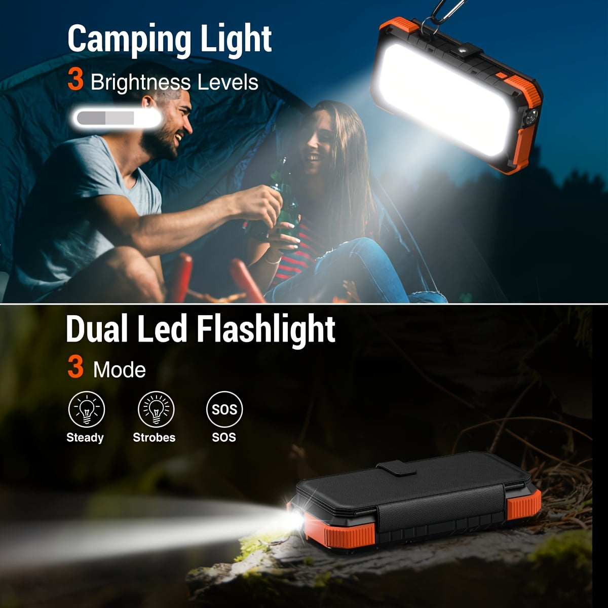 Solar Charger, 4 Foldable Panels, 18W Fast Charging Power Bank With 20000mAh Battery Pack, 4 USB Port, Solar Powered Charger With Camping Flashlight Compass, For Cell Phone