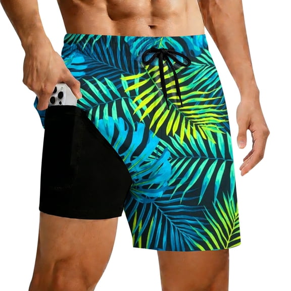 CHENge Mens Swim Trunks 4xl Big and Tall Breathable Hawaiian Print Quick-Dry 4th Of July Swim Trunks with Compression Liner Upf 50+ Sun Protection Summer Swimwear