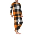 thumbnail image 2 of Salouo Orange Plaid Print Button-Front Long Sleeve Pajama Set for Men, Soft 2Pjs Men's Long Sleeve Sleepwear-Medium, 2 of 7