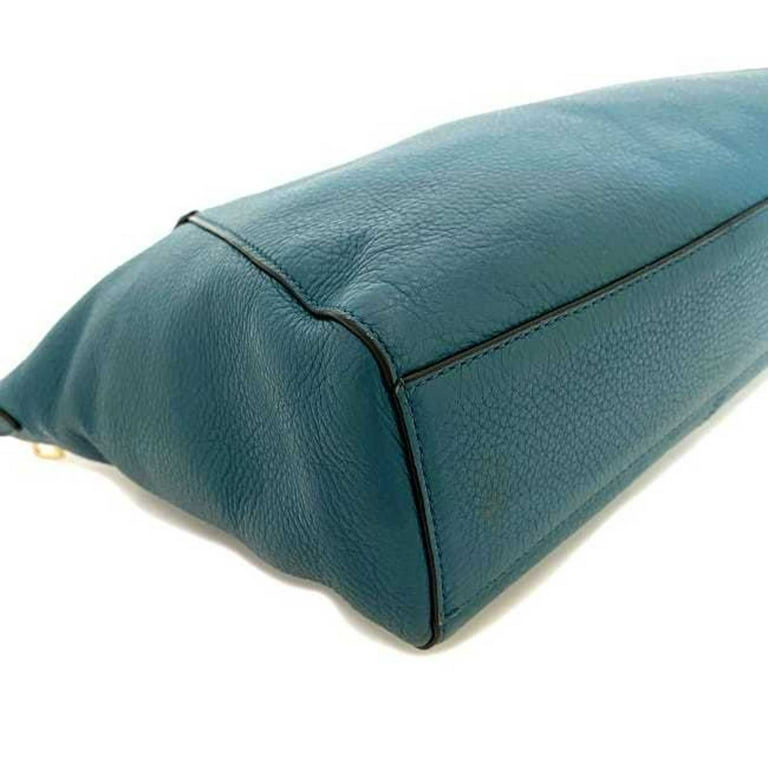 Pre Owned Coach 2way bag green blue F36675 leather COACH small
