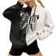 thumbnail image 1 of Jersey de otoño e invierno para mujer, con capucha, estilo punk oscuro, estampado, costura, manga larga, fino, suelto, informal, con cuello encapuchado, suéter, abrigo Pompotops FGAJ16724, 1 of 5