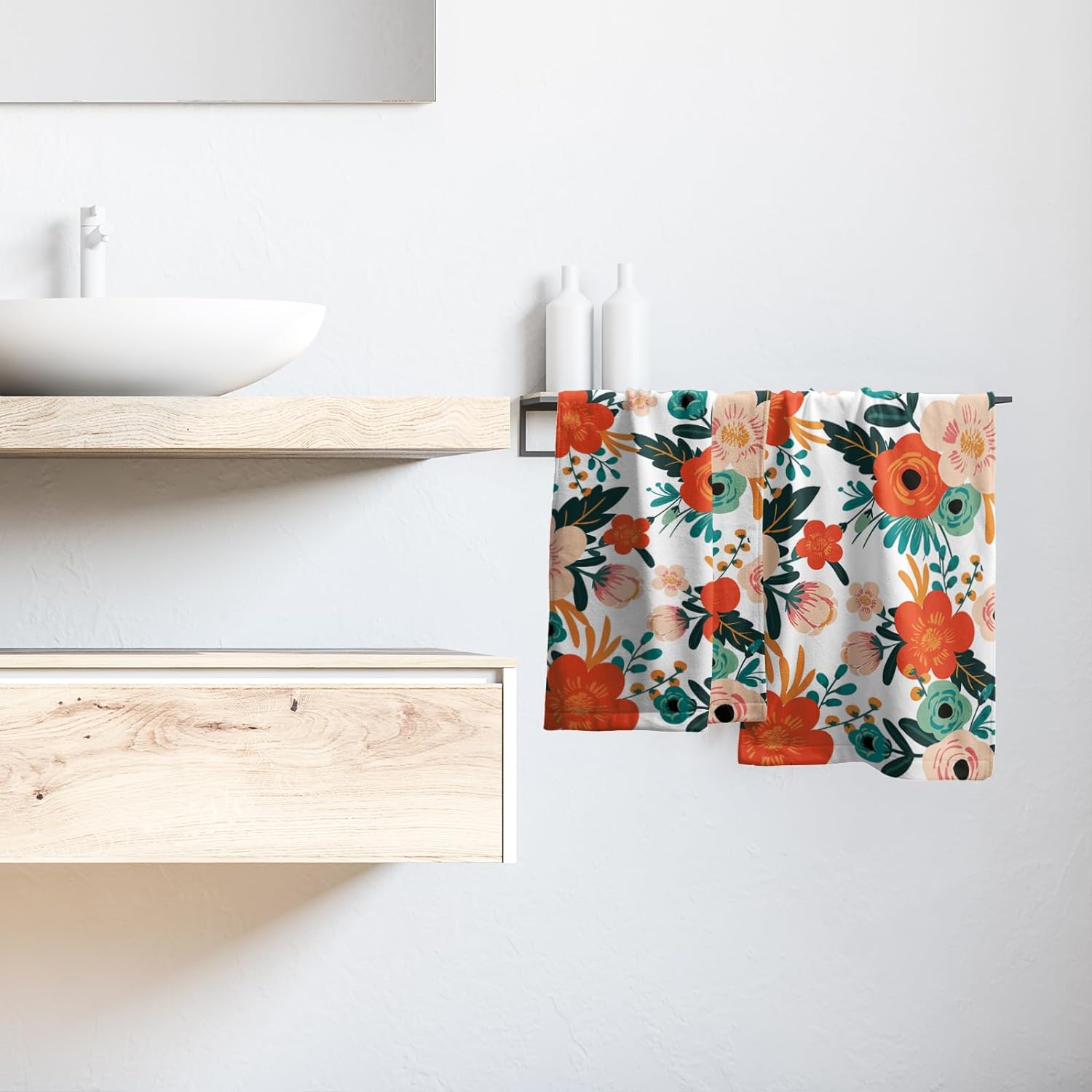 Colorful Floral Hand Towels 2 Pcs Poppy Flower Face Towel Kitchen Dish Towels Soft Bath Towel for Bathroom Gym Spa Decor