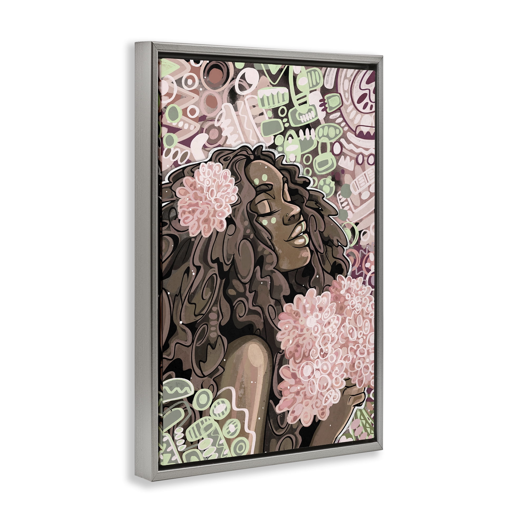 Stupell Industries Expressive Patterned Woman Novelty Painting Gray Floater Framed Art Print Wall Art, 21 x 31