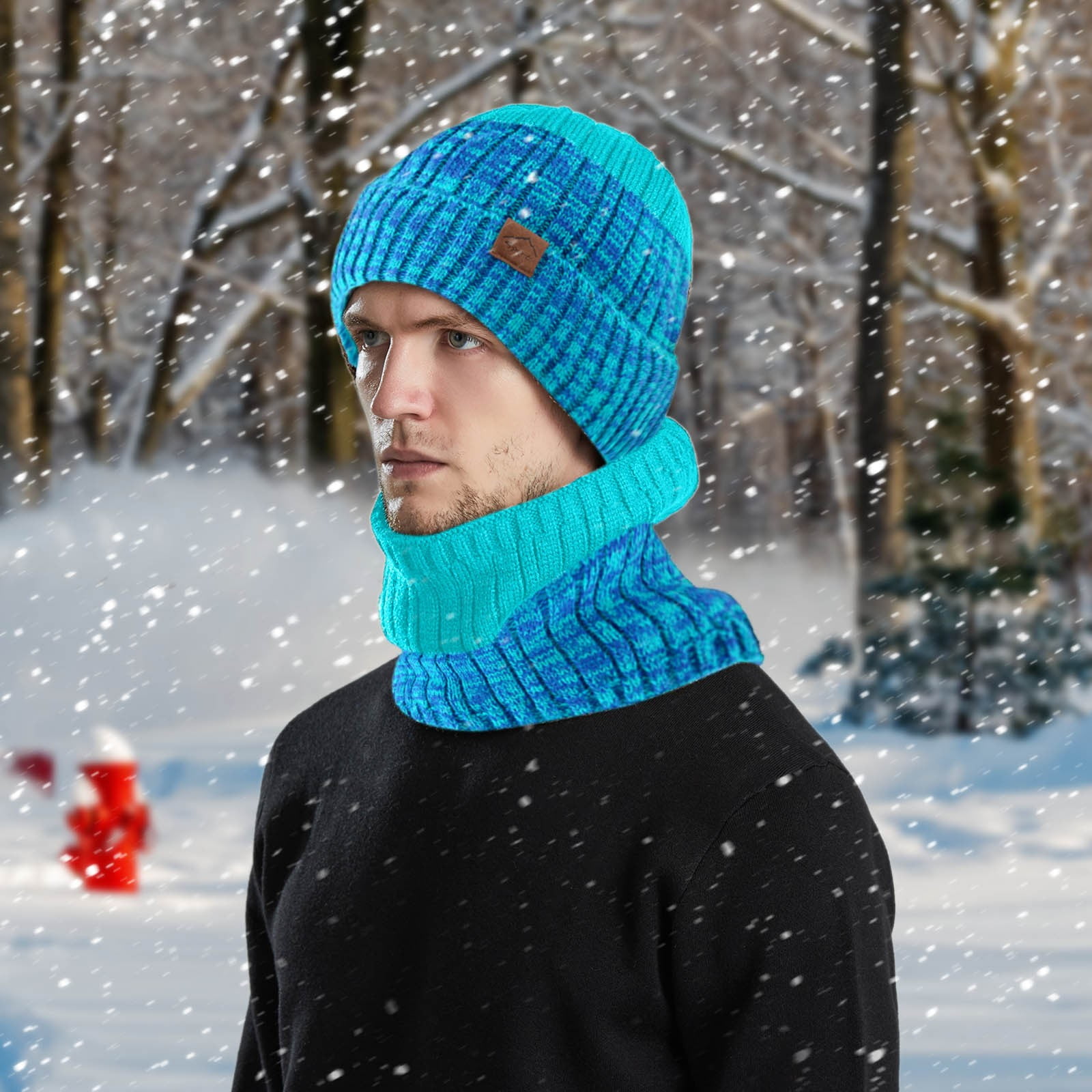 Men's Winter Knitted Windproof Hood Scarf Coif Winter Knit Hat Warm Hats  For Men Warmest Cover Snow Cap for Men Ball Cap Claptrap Hat Snow Cap Hat  Set