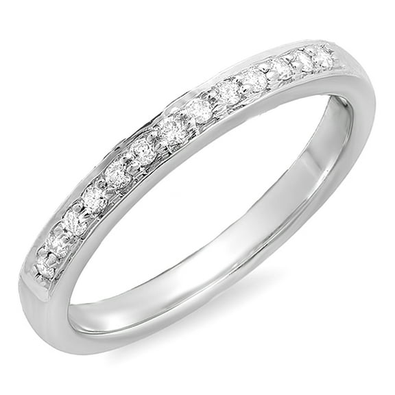 0.15 Carat (ctw) 18K White Gold Round White Diamond Ladies Anniversary Wedding Ring Stackable Band
