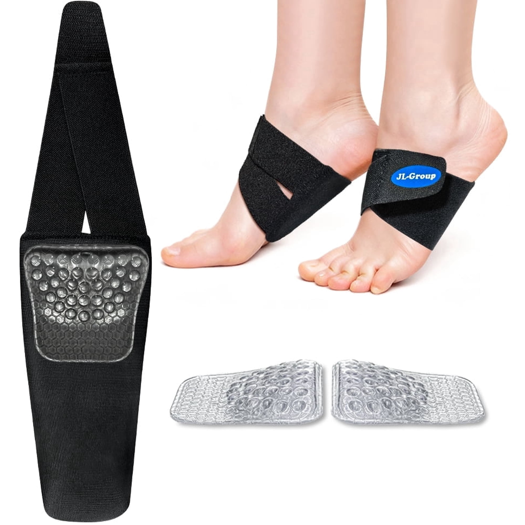 JL-Group Adjustable Arch Support Inserts with Orthotic Arch Pads, Wearable Arch Bands for Plantar Fasciitis Pain Relief, Flat Feet & Fallen Arches, High Arches