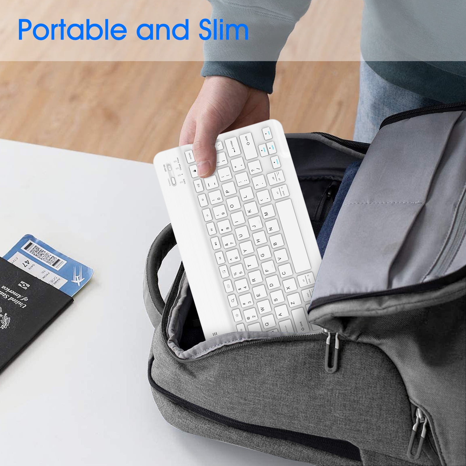 Fintie 10-Inch Ultrathin (4mm) Wireless Bluetooth Keyboard for iPad Samsung Tablet, iPhone Smartphone, iOS, Android Tablets Phone, White