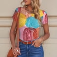 thumbnail image 5 of KLL Women 's Crew Neck Bodysuit Jumpsuits Colorful Wool Balls Print Short onesies Stretch T Shirts, 5 of 6