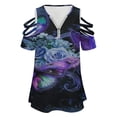 thumbnail image 4 of Cosmic Butterfly Womens Summer V Neck Zipper Top Short Sleeve T Shirt Off Shoulder Top Casual Classy Loose Shirts, 4 of 7
