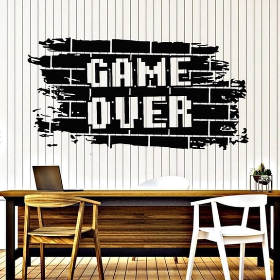 Video Game Gamer Wall Decal Quote Game Over Wall Sticker For Game Room Decor Mural Vinyl Kids Room Bedroom Decor Decal 111x57cm