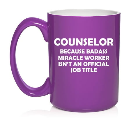 

Counselor Miracle Worker Job Title Funny Ceramic Coffee Mug Tea Cup Gift for Her Him Women Men Wife Husband Mom Dad Coworker Birthday Psychology Graduation Social Work (15oz Purple)