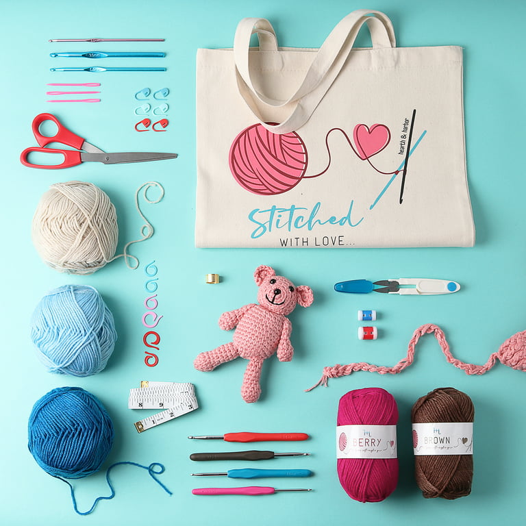 Hearth & Harbor Crochet Kit with Crochet Hooks Yarn Set 73 Piece - Premium  Bundle Includes Yarn Balls, Needles, Accessories Kit, Canvas Tote Bag -  Starter Pack for Kids Adults, Beginner, Professionals 