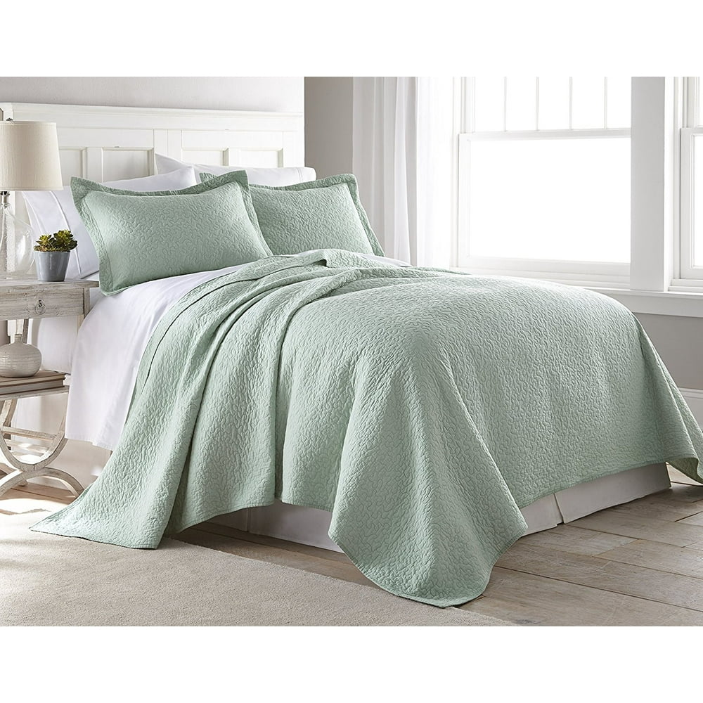 Chezmoi Collection Rebecca 3Piece Seafoam Green Traditional Jigsaw Coverlet Set Queen Size