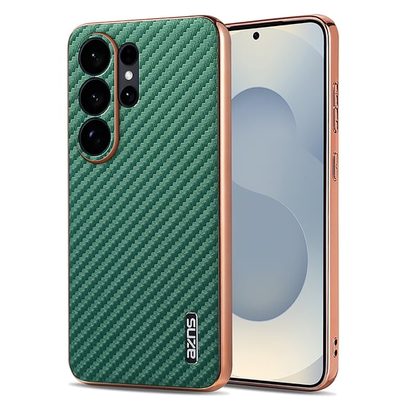 Allytechgroup Galaxy S26 Ultra Case, PU Leather Stylish Carbon Fiber Texture Slim Fit Shockproof Anti-Scratch Lightweight Non-Slip Phone Case Cover for Samsung Galaxy S26 Ultra, Green