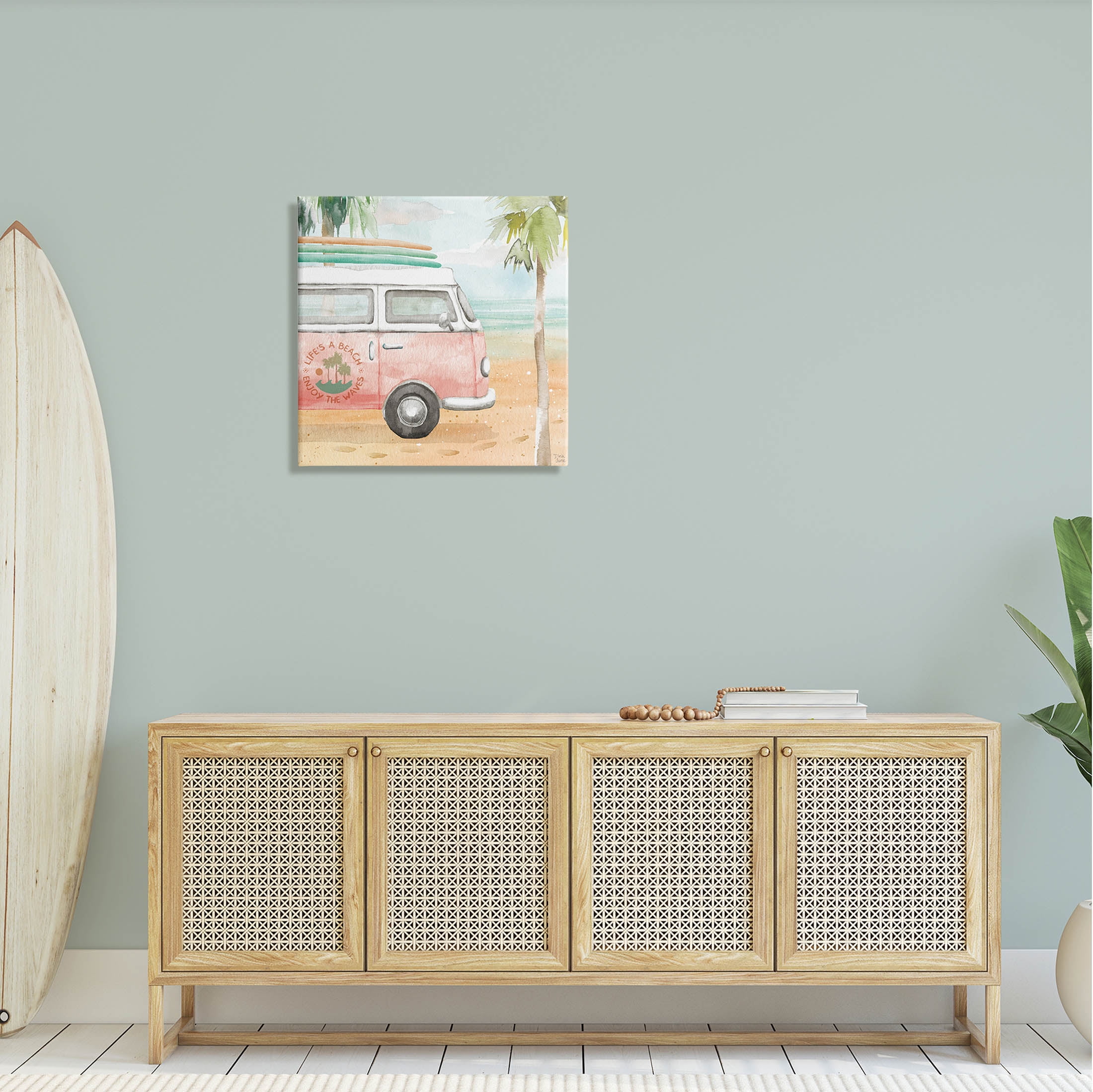 Stupell Industries Life's a Beach Pink Surf Van Painting Gallery Wrapped  Canvas Print Wall Art, Design by Dina June