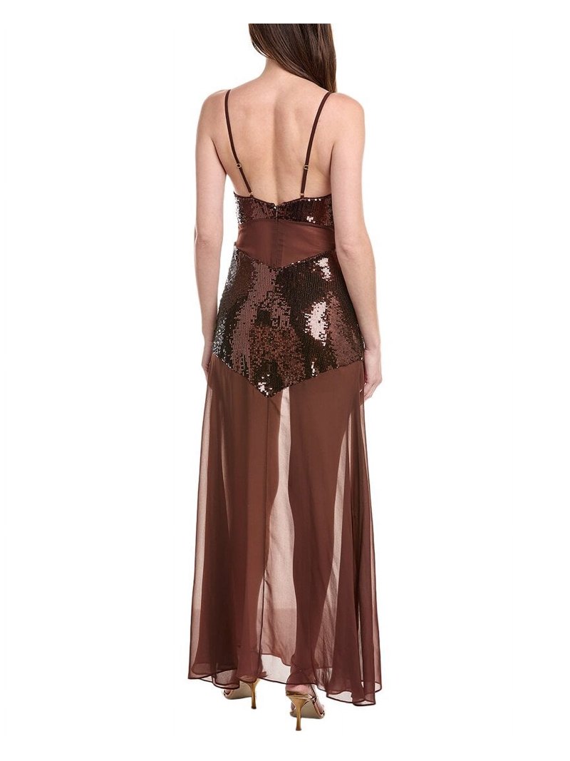 brown sheer dress Column Crepe Dress With Scarf Brown / US 16