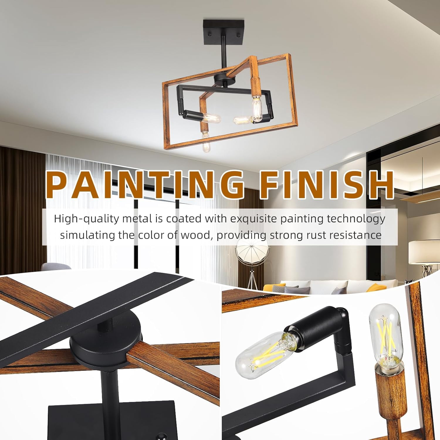 Jinyi 4-Light Vintage/Industrial/Farmhose Dimmable Flush Mount Lights