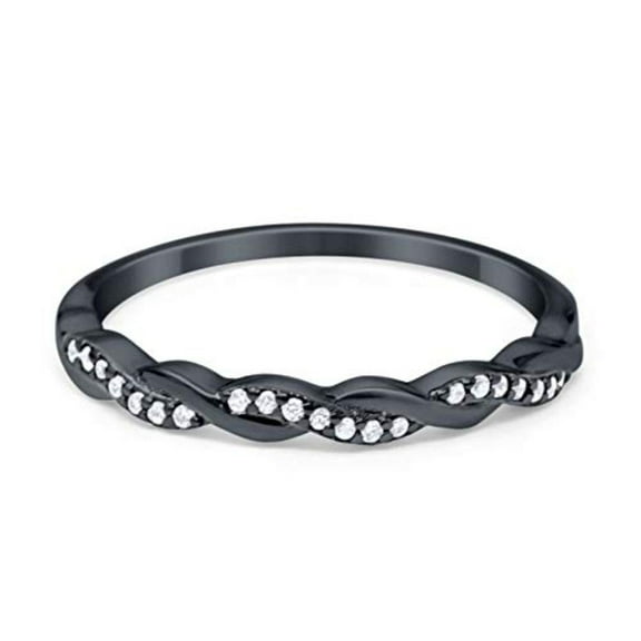 Half Eternity Infinity Twisted Band Rings Black Tone CZ 925 Sterling Silver Size 4