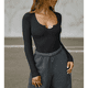 thumbnail image 4 of Blusa Informal Básica de Punto Acanalado, Ajustada, con Cuello Redondo y Larga para Mujer Negro XL, 4 of 8