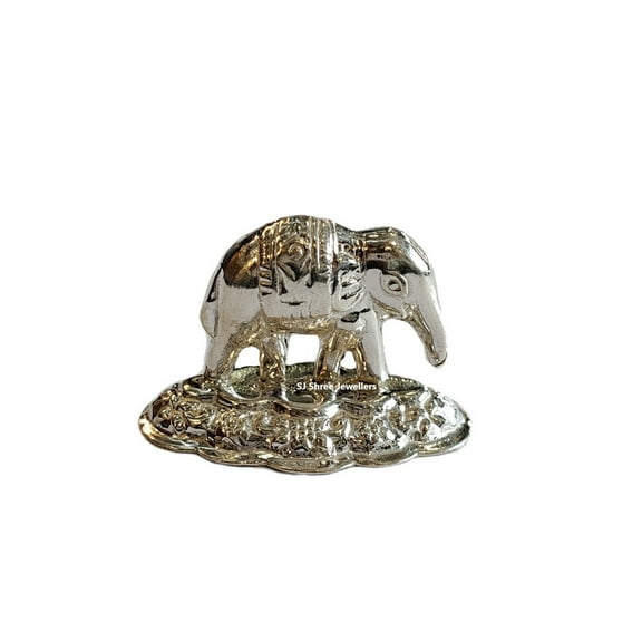 Pure Silver Hathi Idol for Puja (Trunk Downside), Vastu and Rahu (Chandi ka hathi, Single Small Elephant)