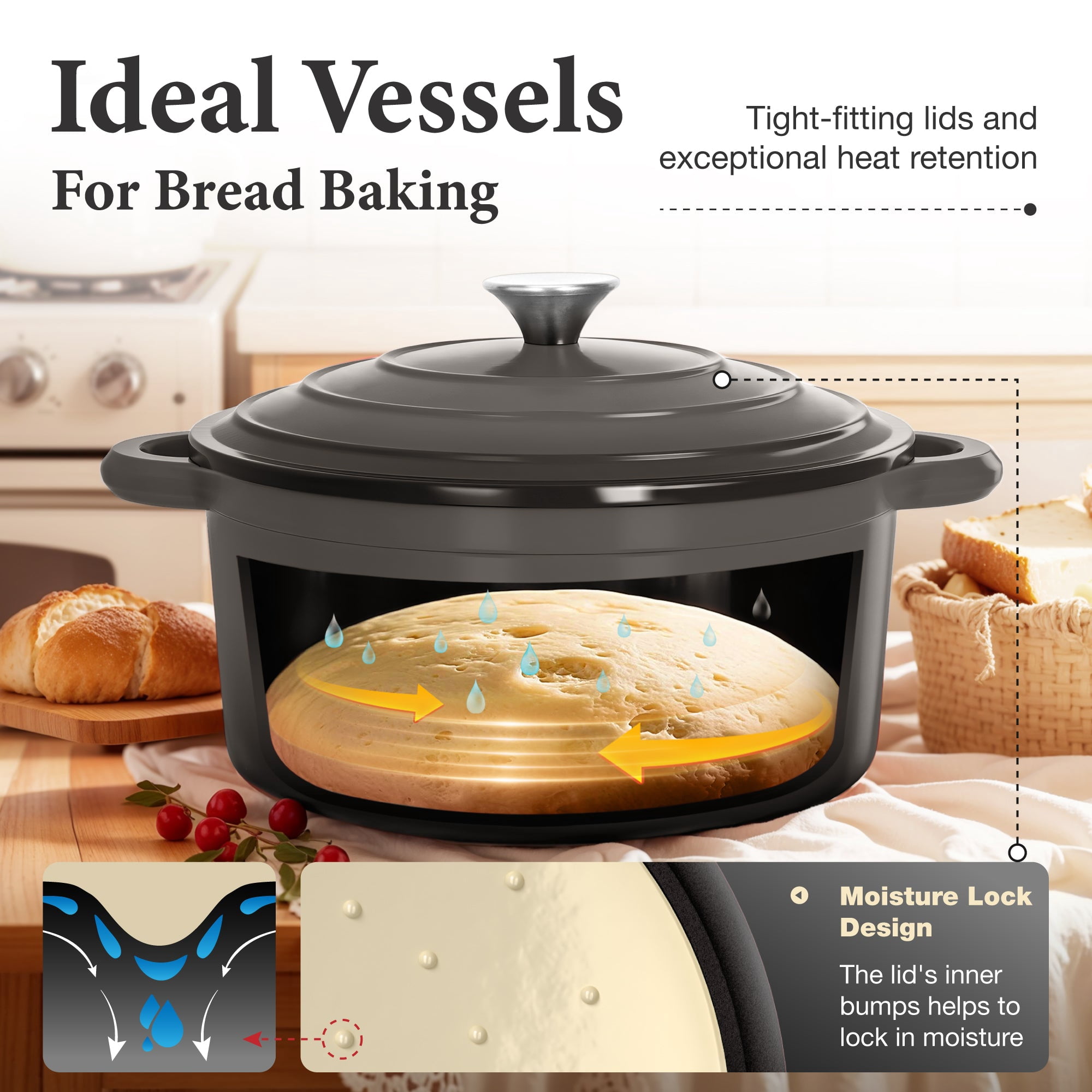 MF Studio 7-Piece Enameled Cast Iron Cookware Sets, Heavy Duty Ceramic Coated Pots and Pans Set, Gray Dutch Ovens Set