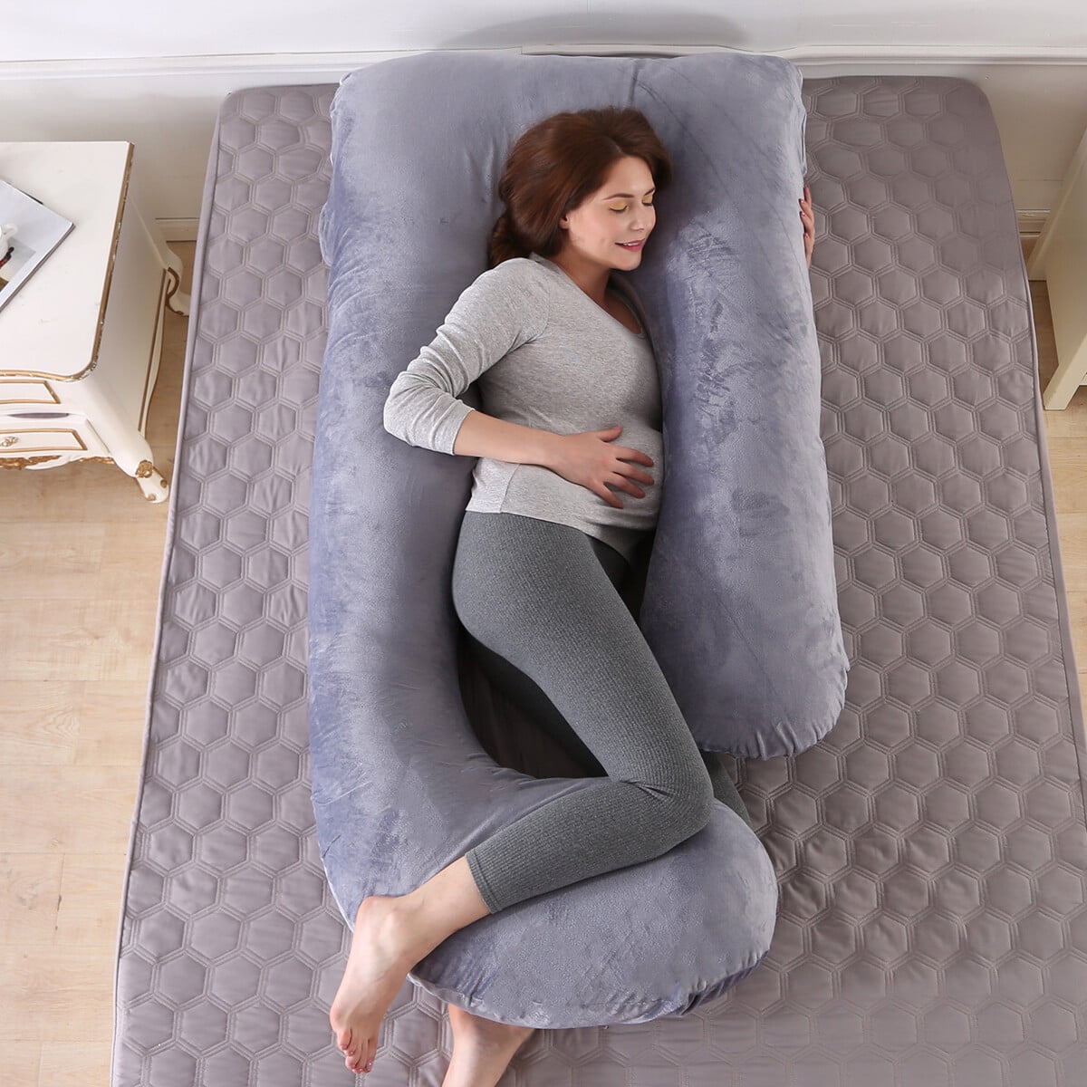 TOPCHANCES Pregnancy Pillow, J Shaped Full Body Soft Maternity Pillow with Removable Velvet Cover, 27*57inch, Dark Gray