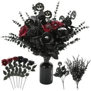 HEQUSIGNS 18 Pack Halloween Artificial Flowers Bundle - 14.5-15.7 in Eyeball Roses, Skeleton Hand and Spider Faux Flowers for Gothic Home Decor, Party Props