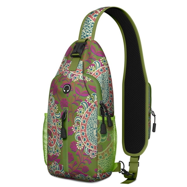 Sac à Dos Ethnique Floral – Sac à Bandoulière Boho Chic, Sac de Voyage Léger Anti-Vol avec Sangle Réglable et Multiples Compartiments