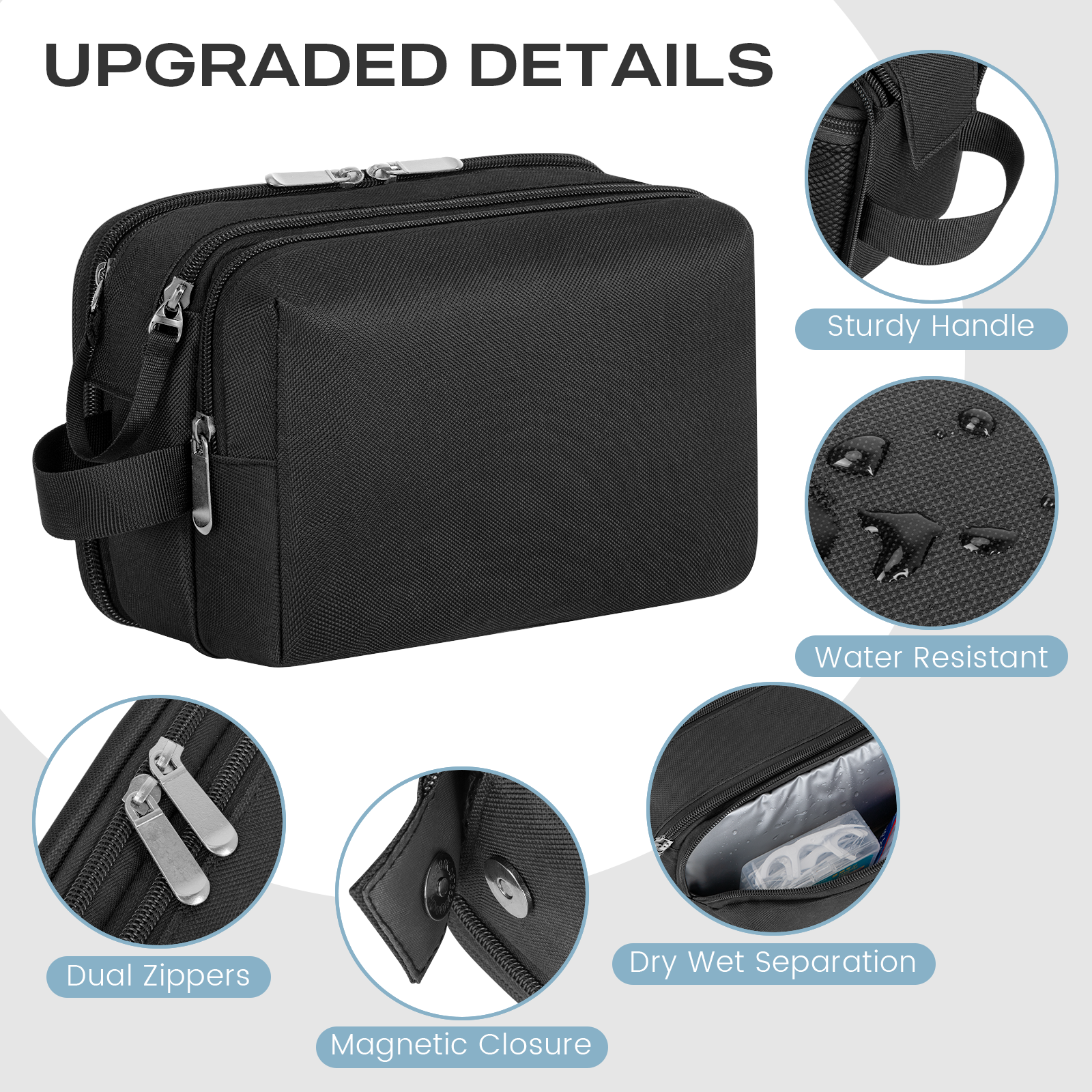 DAKOMM Water-Resistant Travel Toiletry Bag, Black photo 5