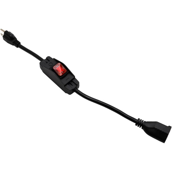 Yazoeia 1.5FT Outdoor Extension Cord with Waterproof Switch, 15A 125V 14AWG 1875W SJTW Heavy Duty 3 Prong Extension Cord with Red Led On Off Switch(Black) CJC912-206589
