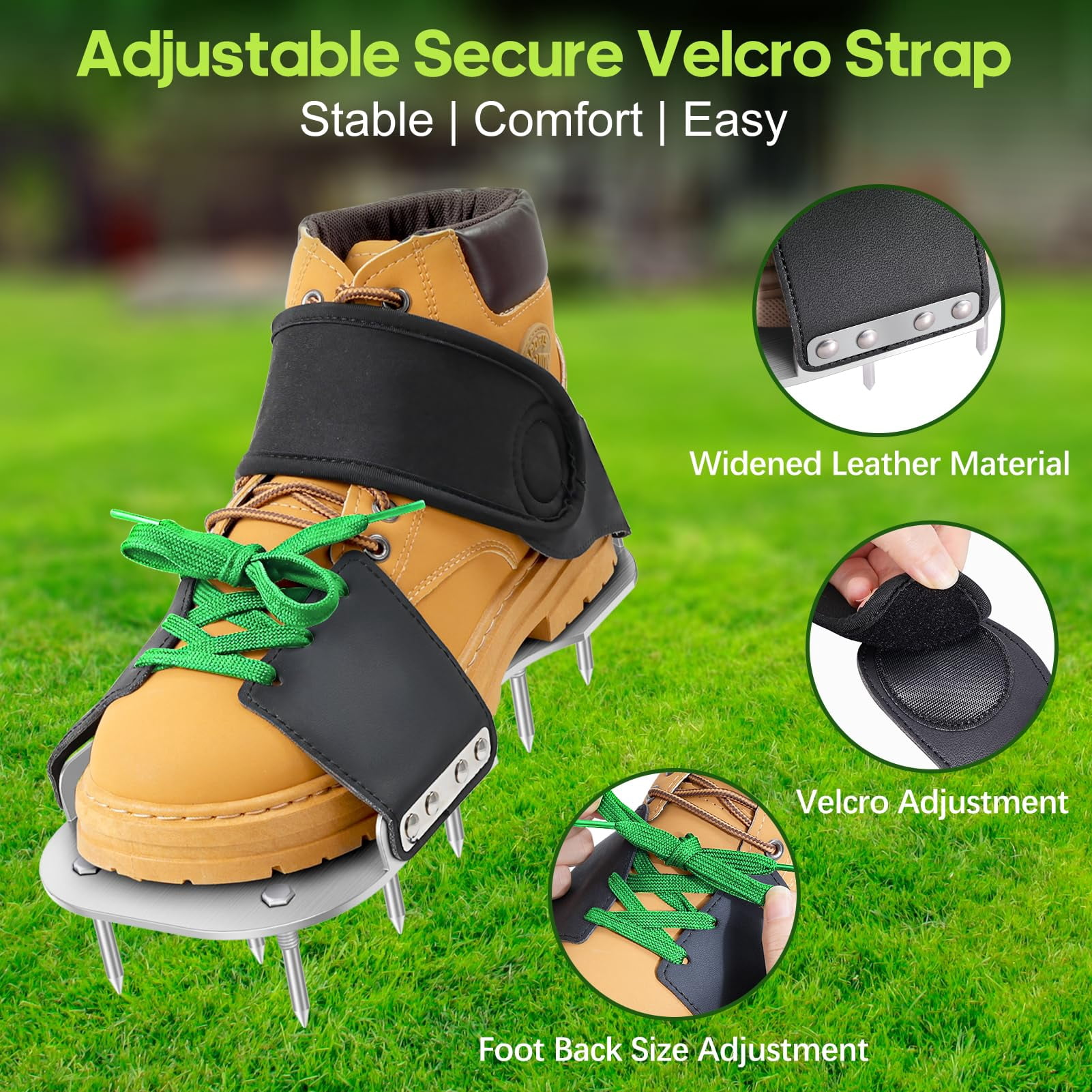 Aerator Shoes  Lawn For Grass With 3mm Metal Bottom Aeration Adaptable Straps Pre-assembled Aerating Bend-resistant Spikes Green