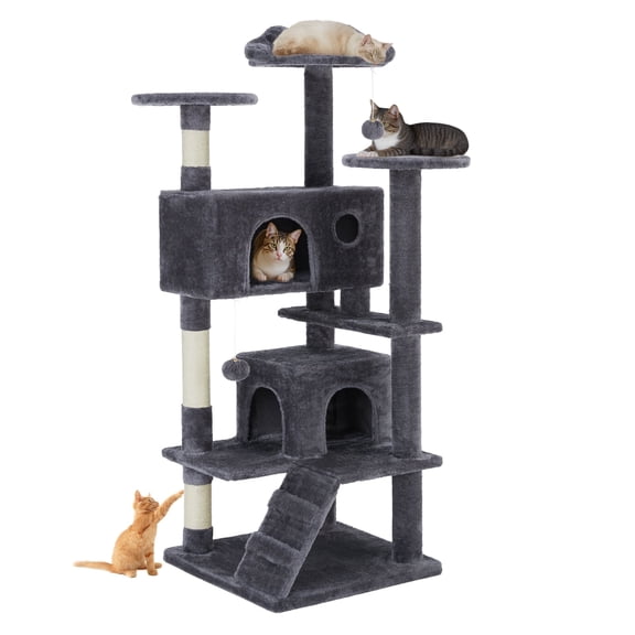 Atilioo 54 inch Cat Tree Tower with Scratching Post, Multi-Level Cat Condo Pet House Play with Stable Base, Gray