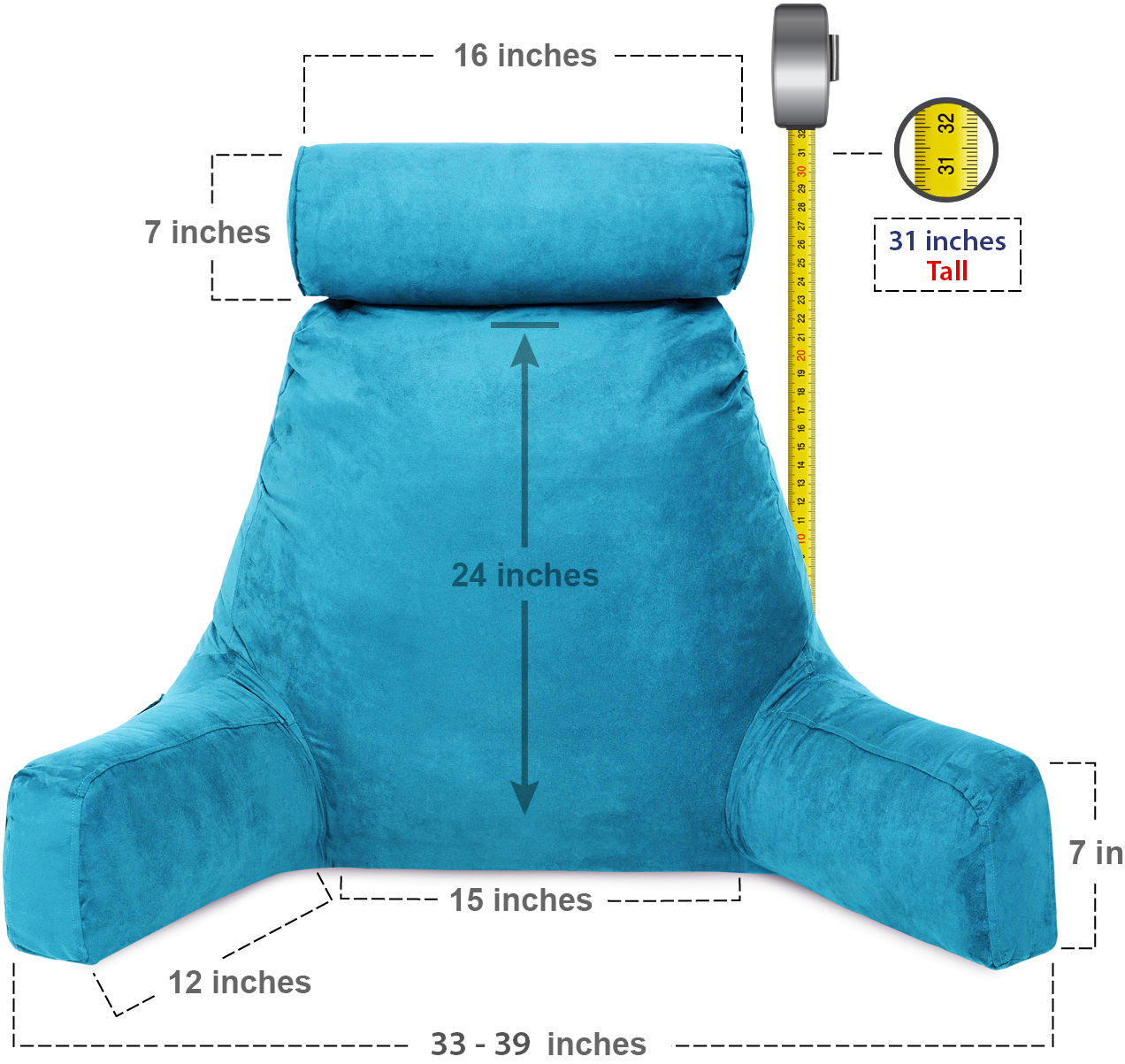 Husband Pillow, Aspen Edition - Reading and Bed Rest Pillow with Arms - Neck Roll on Bungee Cord or Removable - Premium Memory Foam - Reversible Two-Sided Cover Microsuede or Microfiber, Rodeo Blue - image 2 of 11
