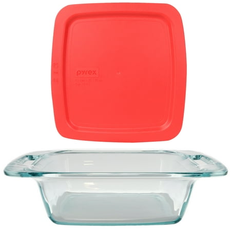

Pyrex C-222 2qt Easy Grab Clear Glass Baking Dish and C-222-PC Square Red Easy Grab Plastic Lid