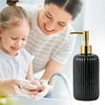 thumbnail image 2 of Djiypn 13.5OZ Fashion Stripe Glass Refillable Soap Dispenser with Rust-Proof Pump Premium Soap Dispenser for Kitchen, Bathroom, Hand Sanitizer, Liquid Soap, Lotion, etc.(1Pack), 2 of 7