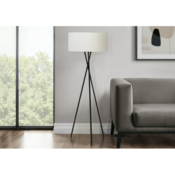 Lighting - 62"H - Floor Lamp - Black Metal - Ivory Shade - Contemporary