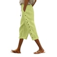 thumbnail image 2 of Spring Summer Linen Pedal Pushers For Women High Waist Straight Leg Side Button Design Breathable Casual Beach Capris Green S, 2 of 7