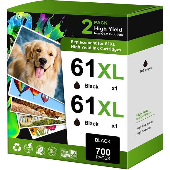 Printer Ink 61 Compatible for 61 Black Ink 61 Ink Cartridges for Printer Envy 4500, 2 Pack 61 Black Ink Cartridge