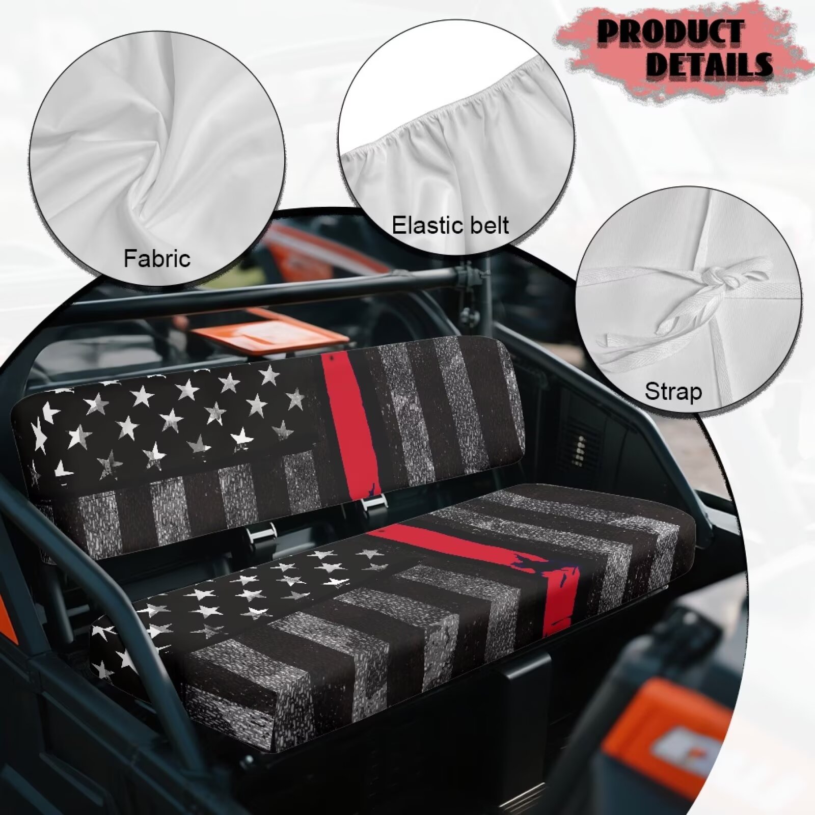 Uorisanigo UTV Seat Cover for Mule Seats Accessories Parts, Elastic Front Bench Seat Cushion Fit for Kawasaki Mule 4010 4x4 FE 2025 2023 2022 2021(American Honoring Firefighter Flag)
